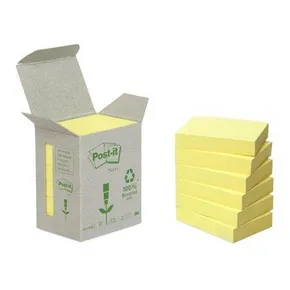 Samolepiaci bloček, 38x51 mm, 100 lístkov, recyklovaný, 3M POSTIT, žltý